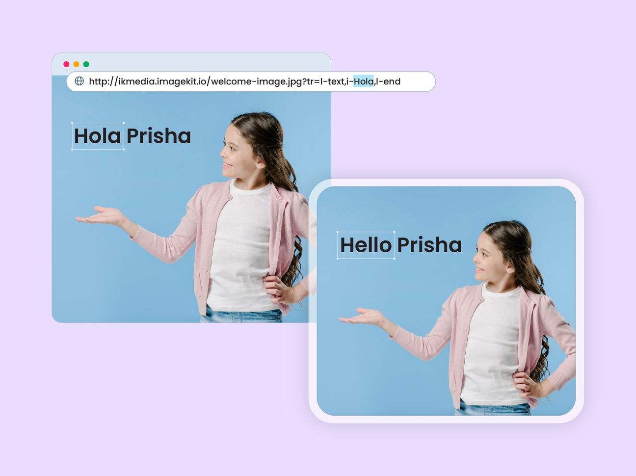 Multi-lingual text on top of base media asset in real-time.